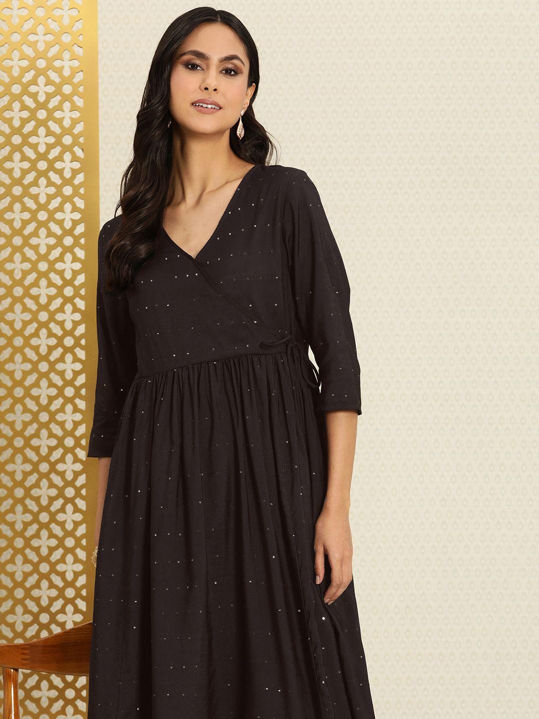 house of pataudi embellished sequinned rozana angrakha kurta with tie-ups detail