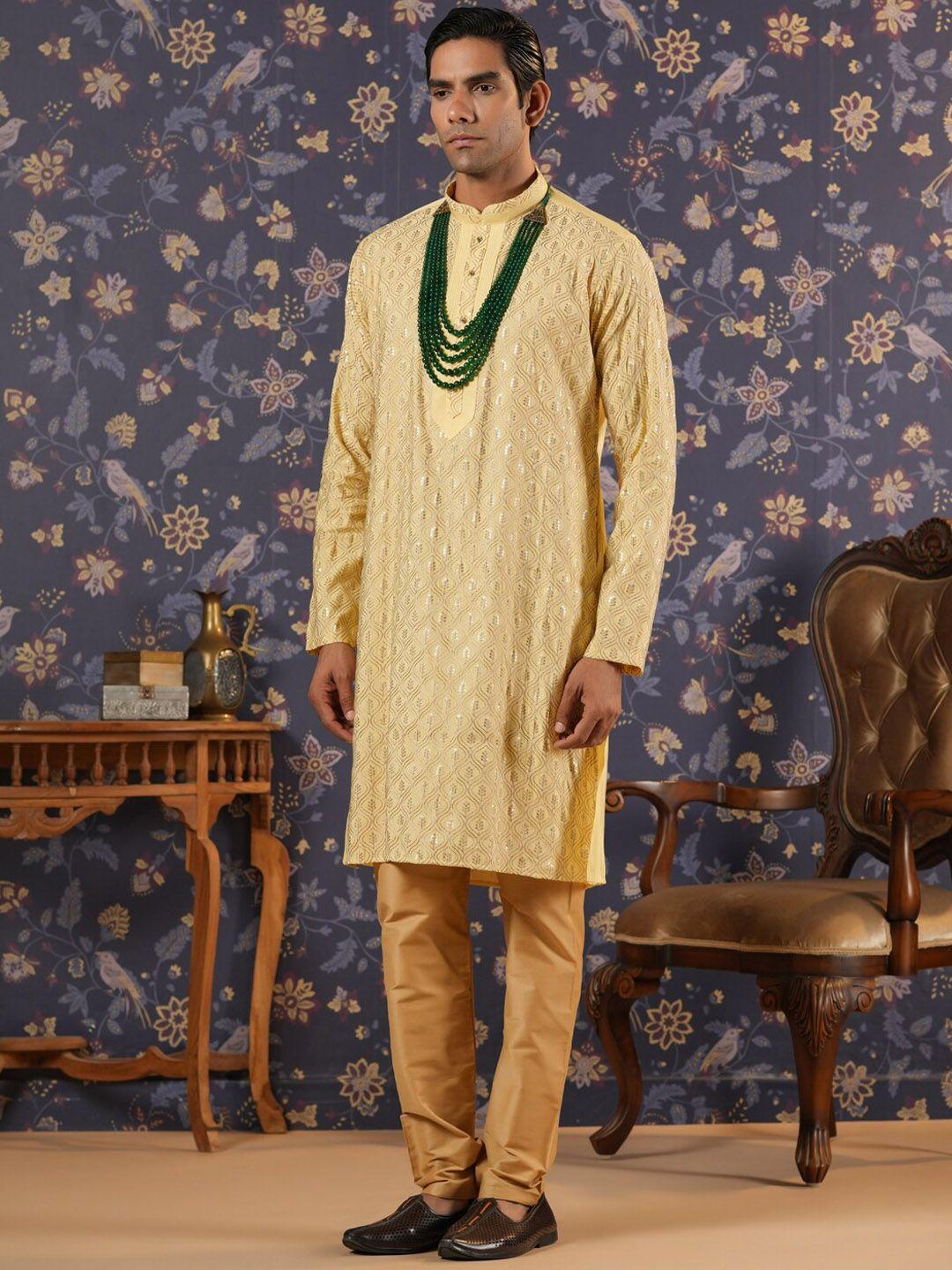 house of pataudi embroidered a-line kurta with trouser