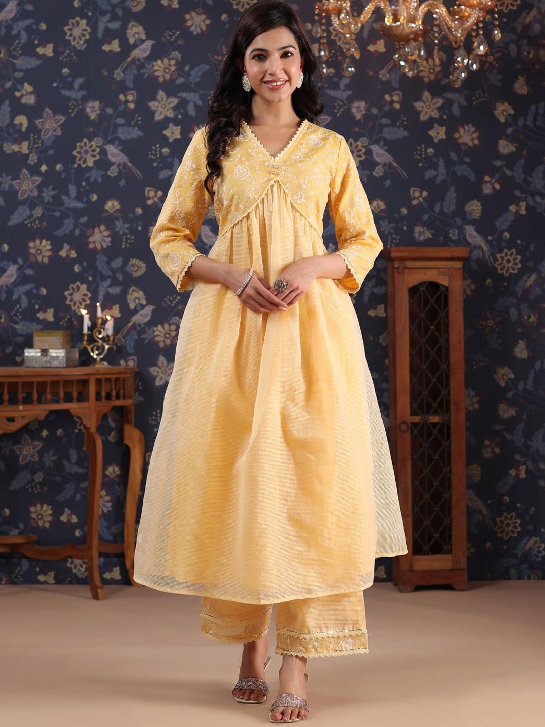 house of pataudi embroidered anarkali kurta with palazzo