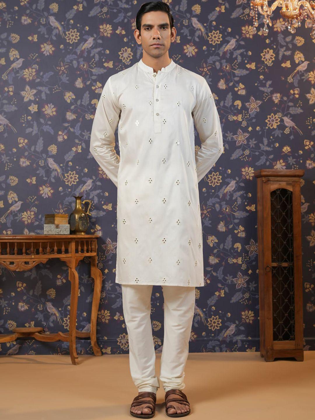 house of pataudi embroidered mirror work straight kurta with pyjama