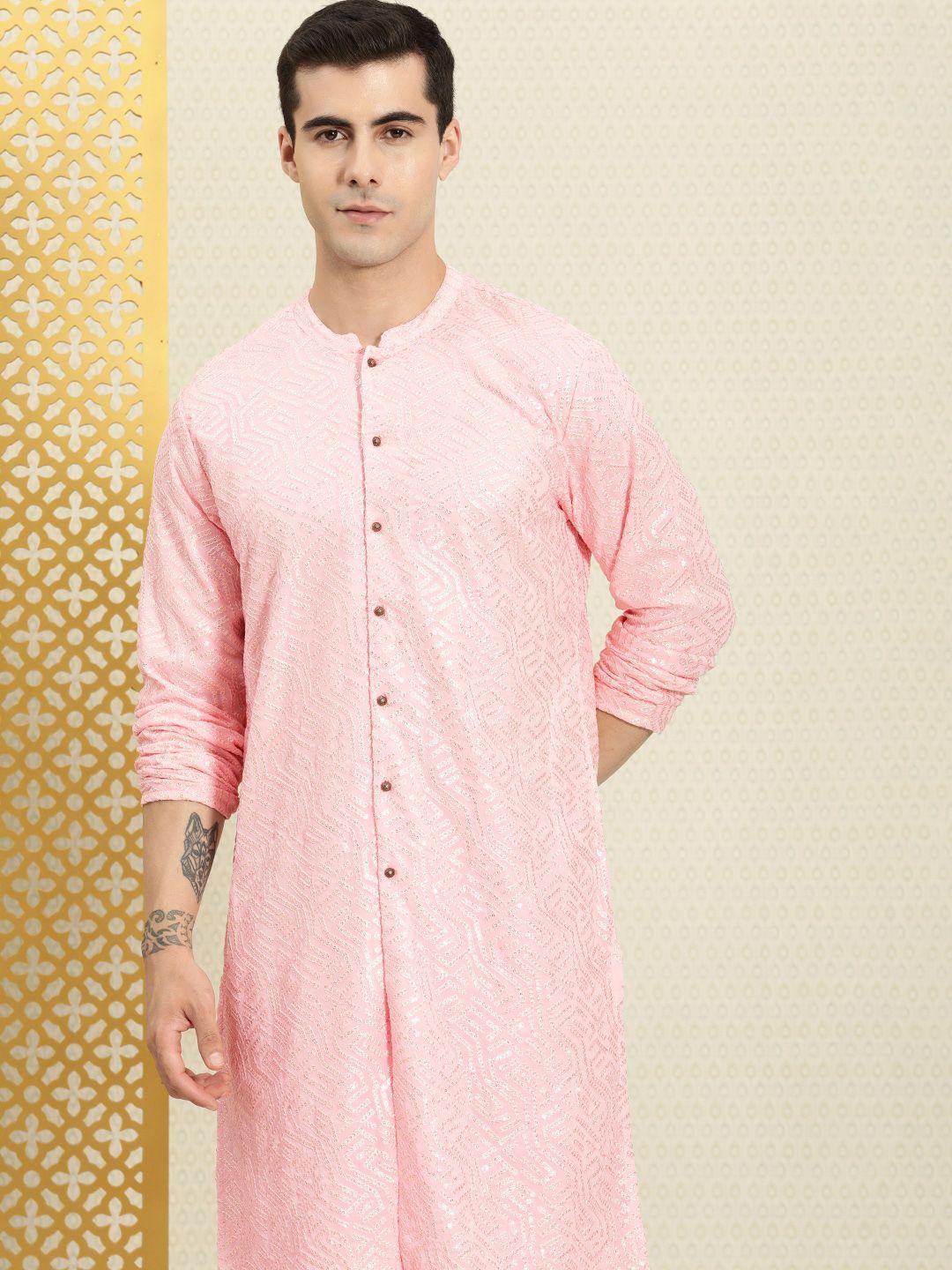 house of pataudi embroidered regular sequinned rozana kurta with pyjamas