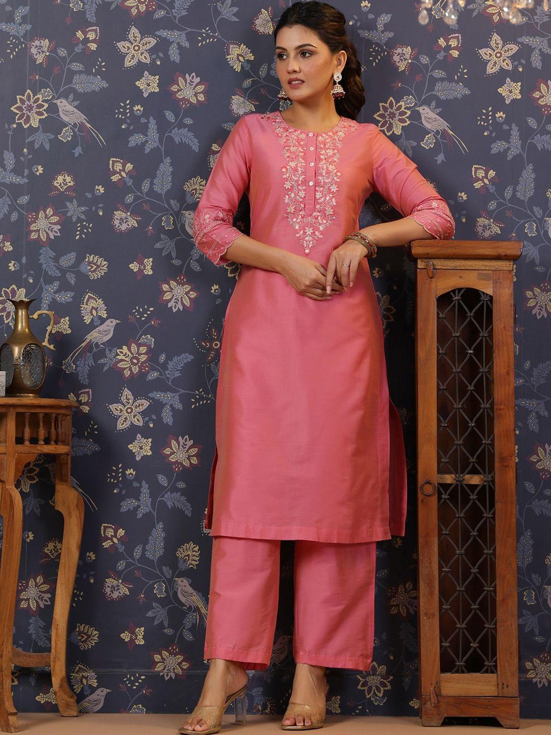 house of pataudi embroidered straight kurta with trouser set