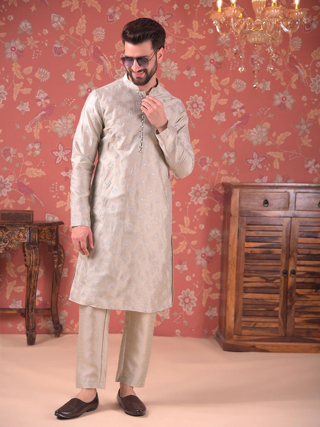 house of pataudi embroidered straight silk kurta with pyjama