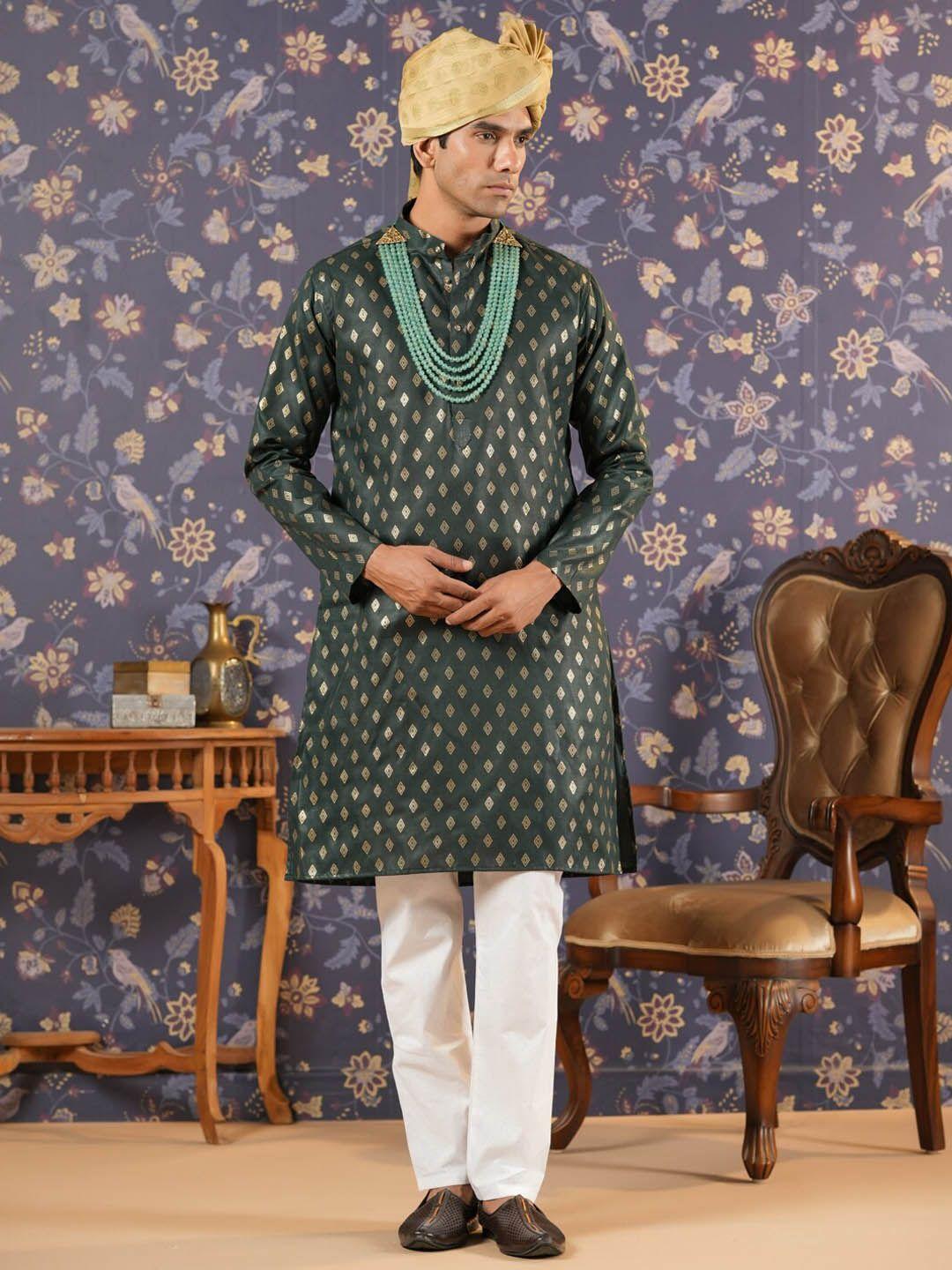 house of pataudi ethnic motif-printed a-line kurta with trouser