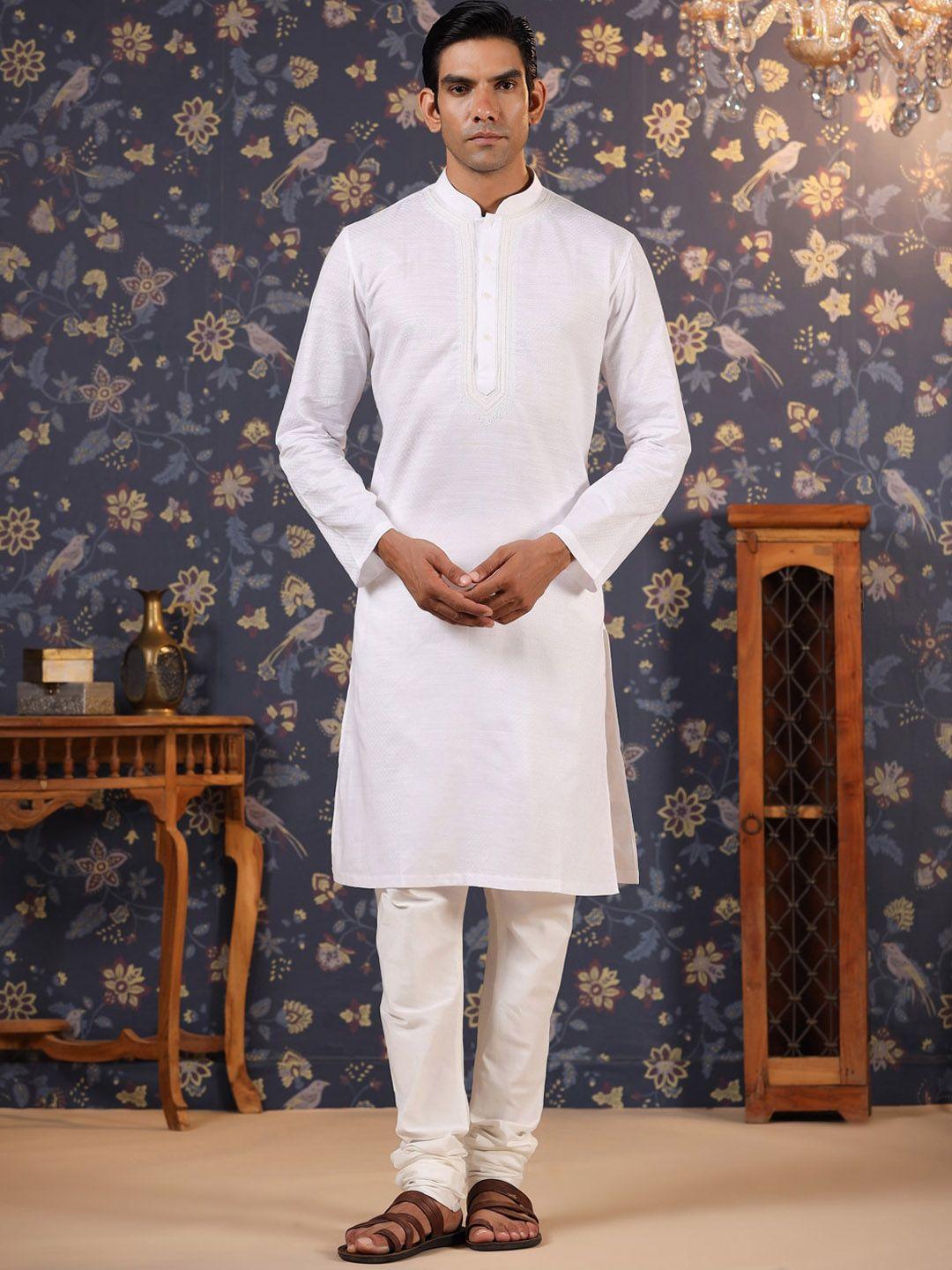 house of pataudi ethnic motif woven design dobby cotton straight kurta