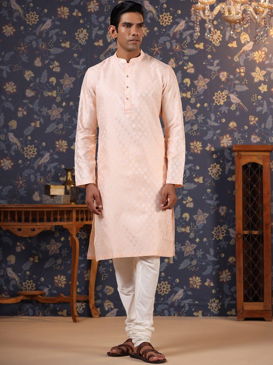 house of pataudi ethnic motif woven design straight jacquard kurta