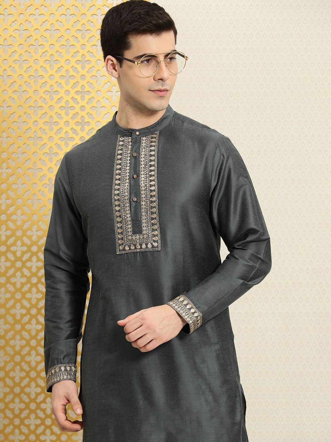 house of pataudi ethnic motifs embroidered cotton jashn kurta