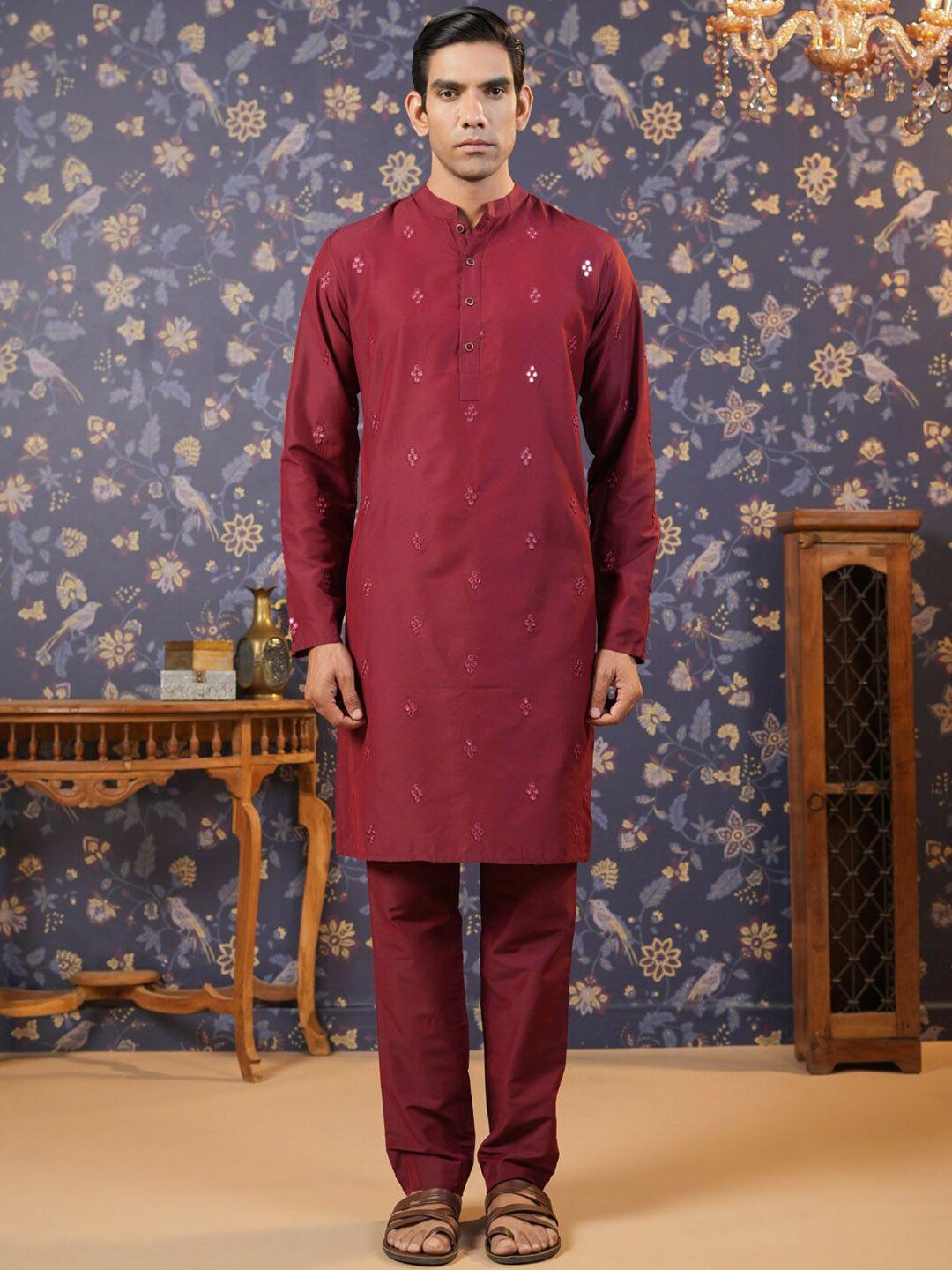 house of pataudi ethnic motifs embroidered mirror work straight kurta with pyjama