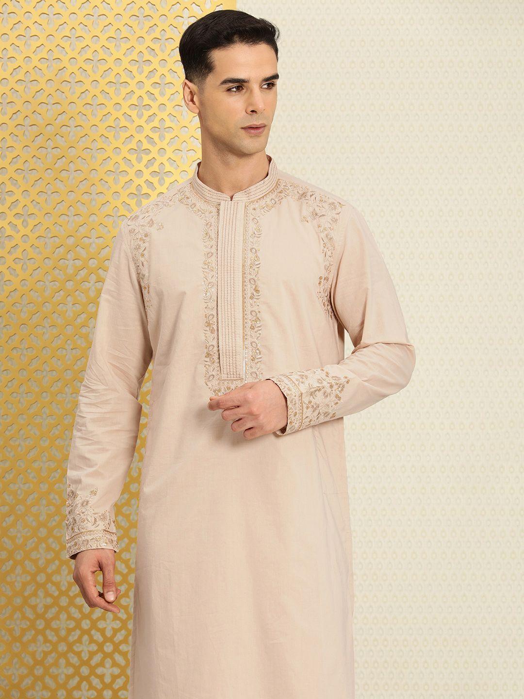 house of pataudi ethnic motifs embroidered pure cotton jashn sequinned kurta