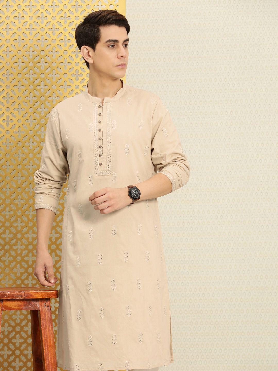 house of pataudi ethnic motifs embroidered pure cotton sequinned jashn kurta