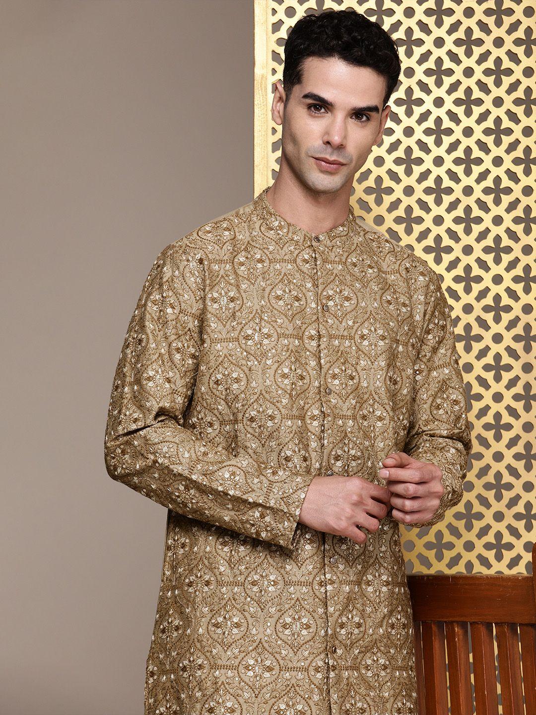 house of pataudi ethnic motifs embroidered regular sequinned rozana kurta with churidar