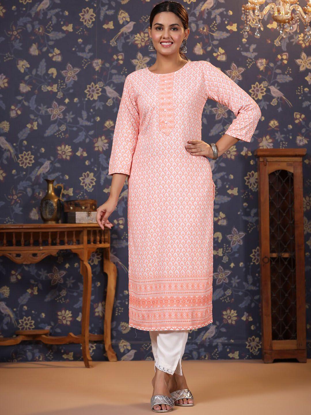 house of pataudi ethnic motifs embroidered straight kurta