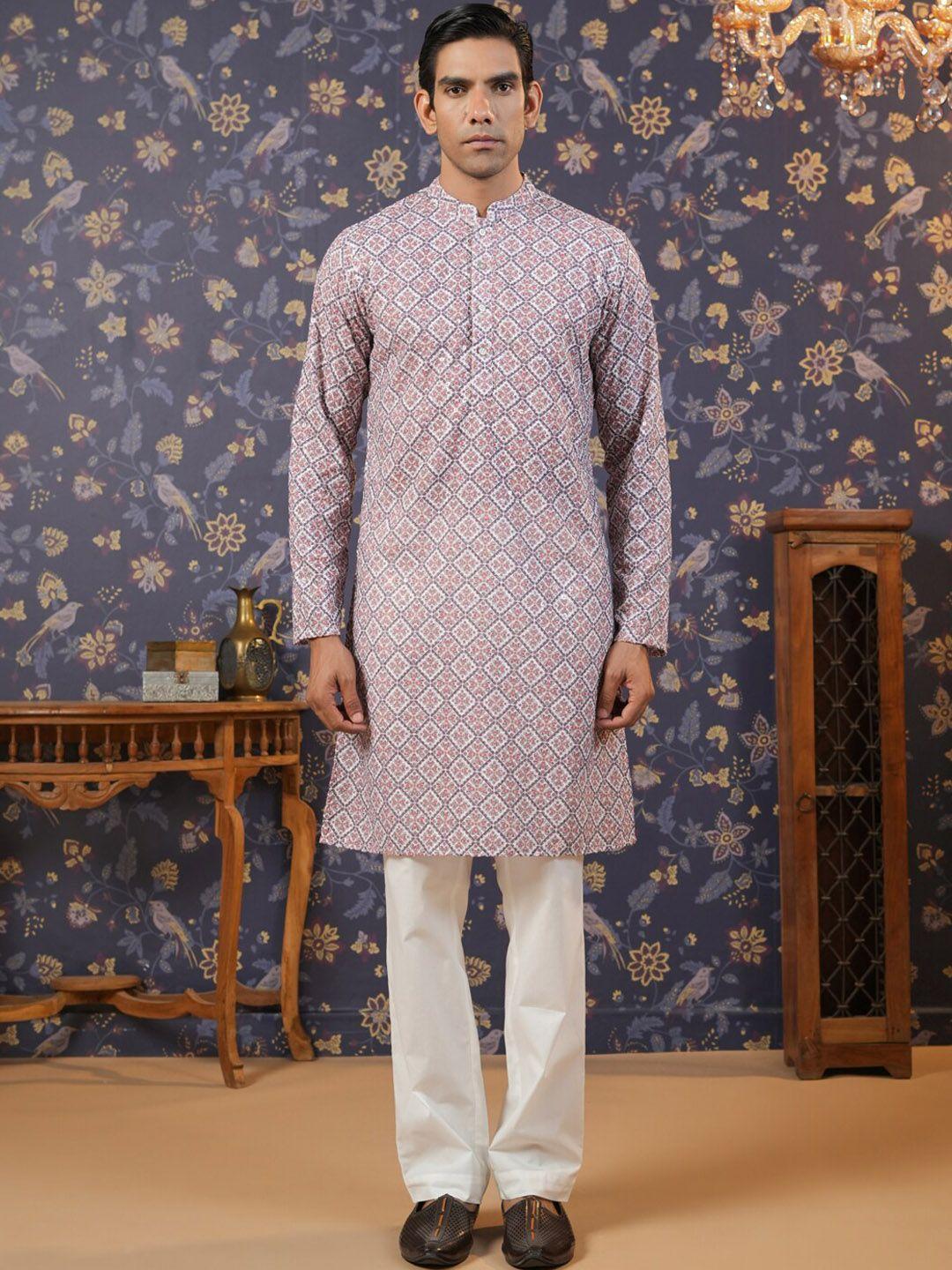 house of pataudi ethnic motifs printed pure cotton straight kurta