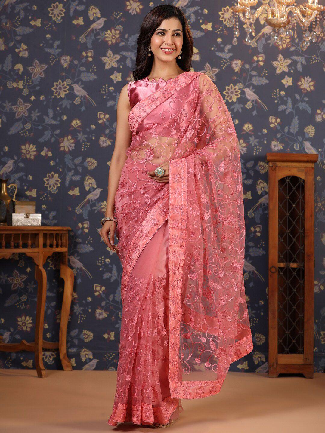 house of pataudi floral embroidered net sarees