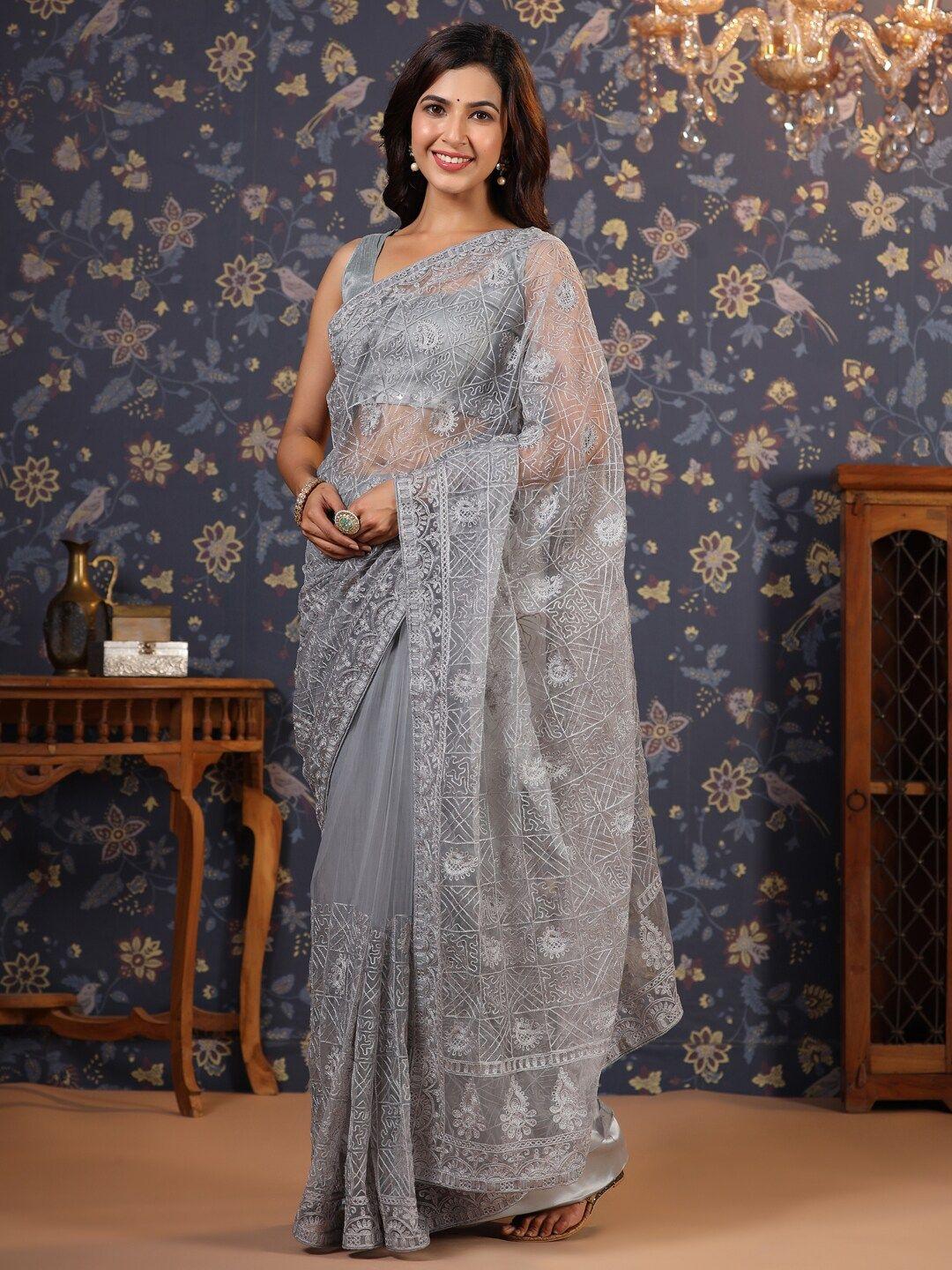 house of pataudi floral embroidered net sarees