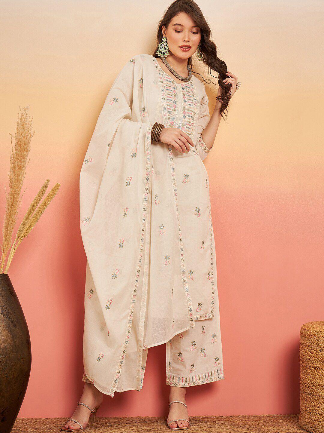 house of pataudi floral embroidered pure cotton kurta with palazzos & dupatta