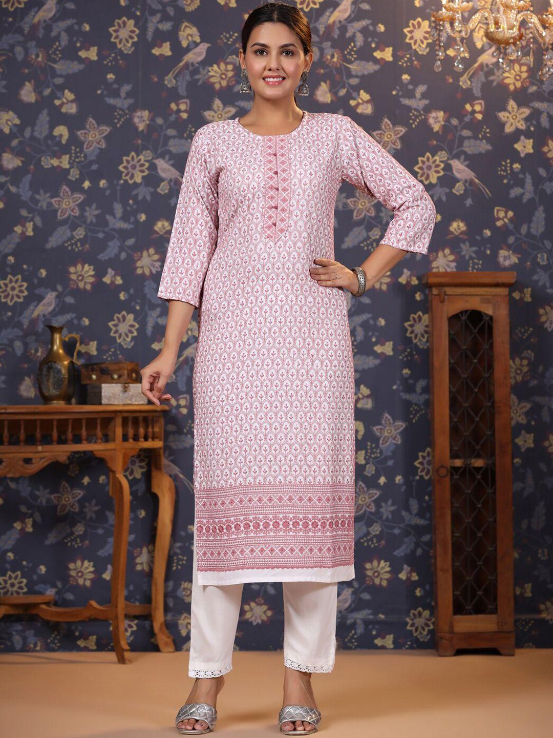 house of pataudi floral embroidered thread work straight kurta