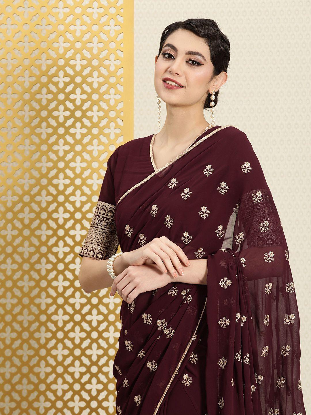 house of pataudi floral embroidered zari half & half saree