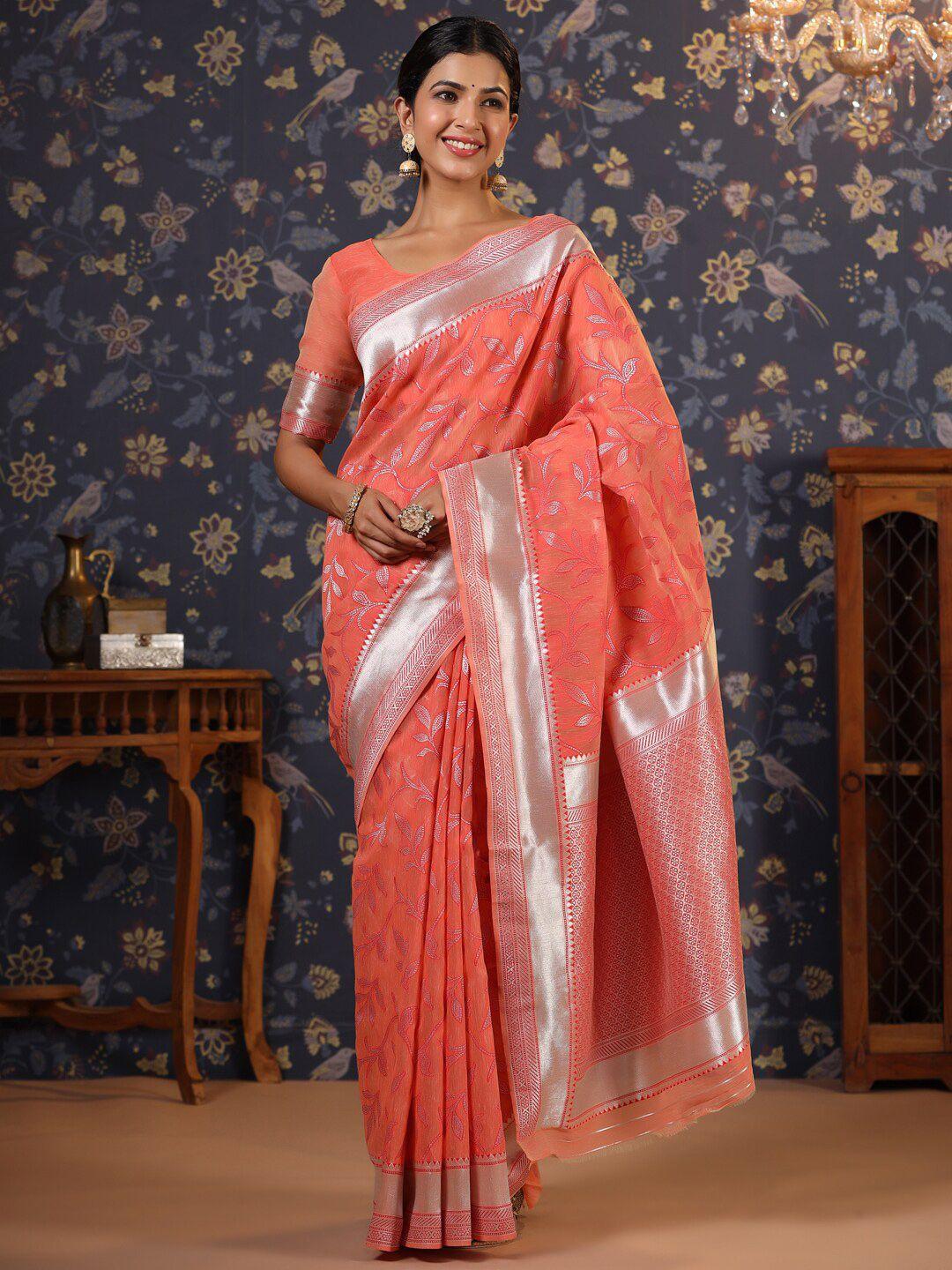 house of pataudi floral woven design zari sarees