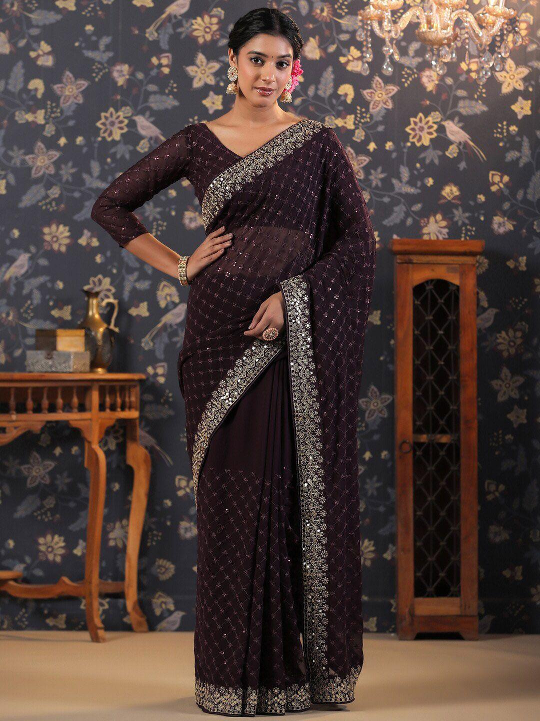 house of pataudi geometric embroidered sequinned detailed saree