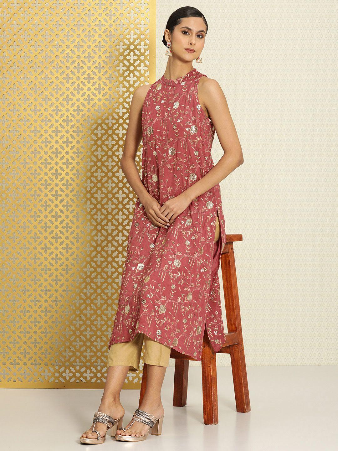 house of pataudi jashn floral embroidered & sequinned detail kurta