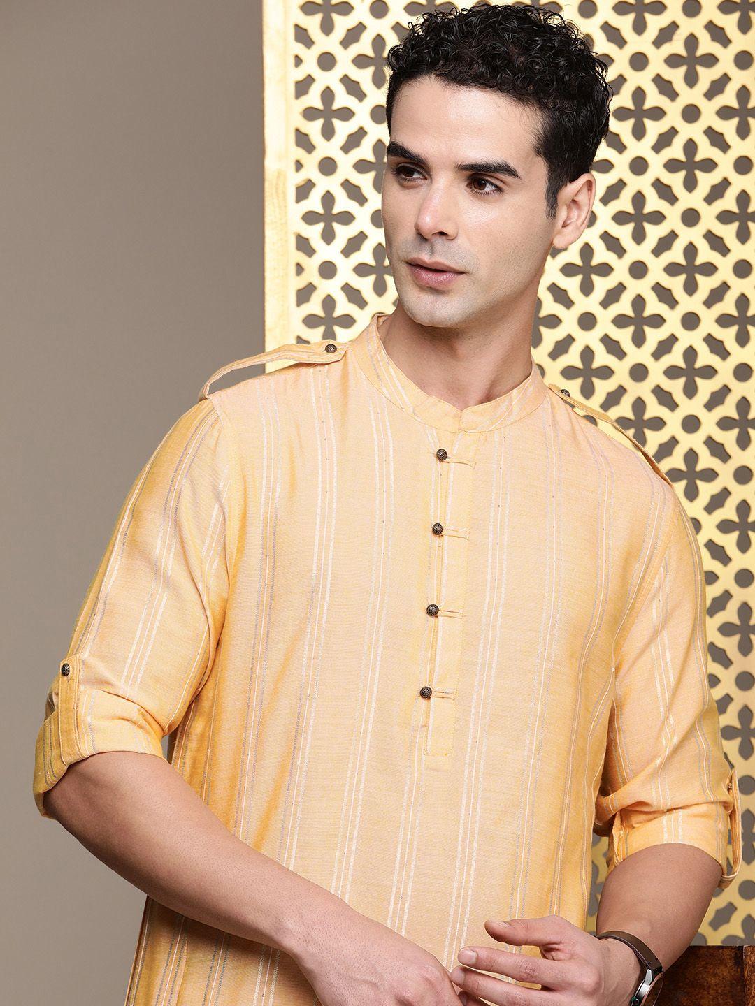 house of pataudi jashn striped sequinned pathani kurta