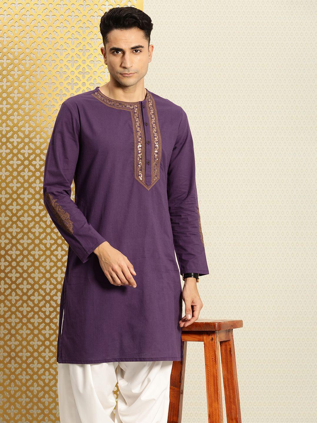 house of pataudi jashn yoke design sequinned pure cotton kurta