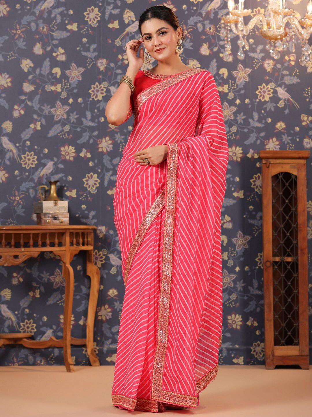 house of pataudi leheriya printed georgette sarees