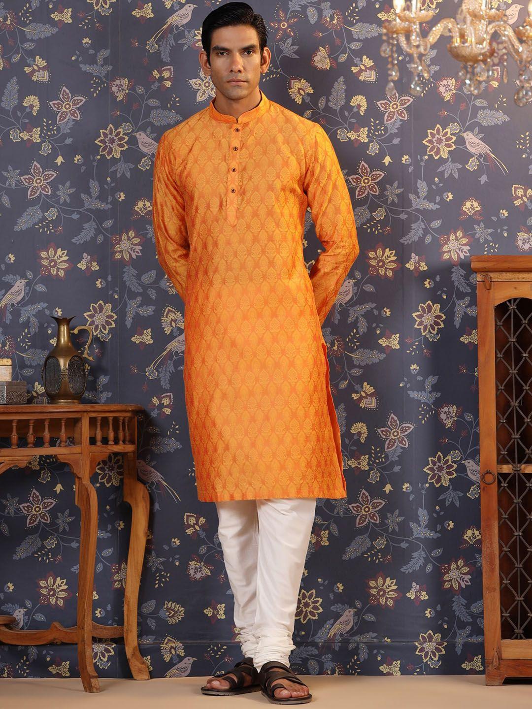 house of pataudi mandarin collar ethnic motifswoven deisgn straight kurta