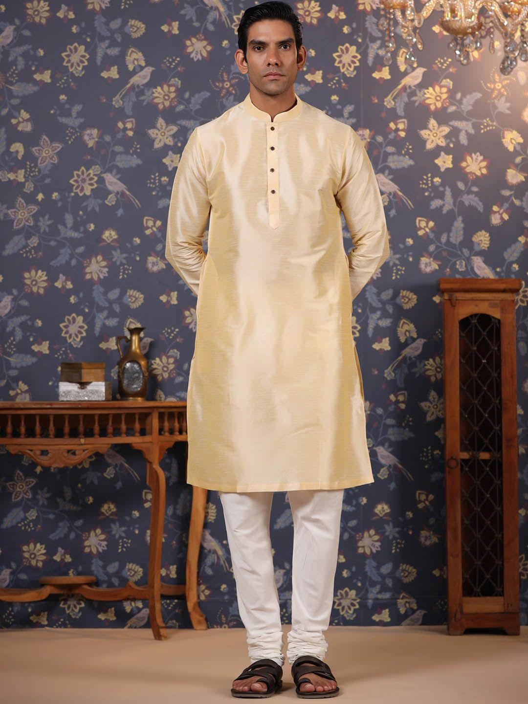 house of pataudi mandarin collar full sleeves straight kurta