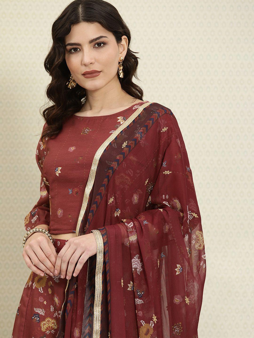 house of pataudi maroon printed jashn ready to wear lehenga & blouse with dupatta