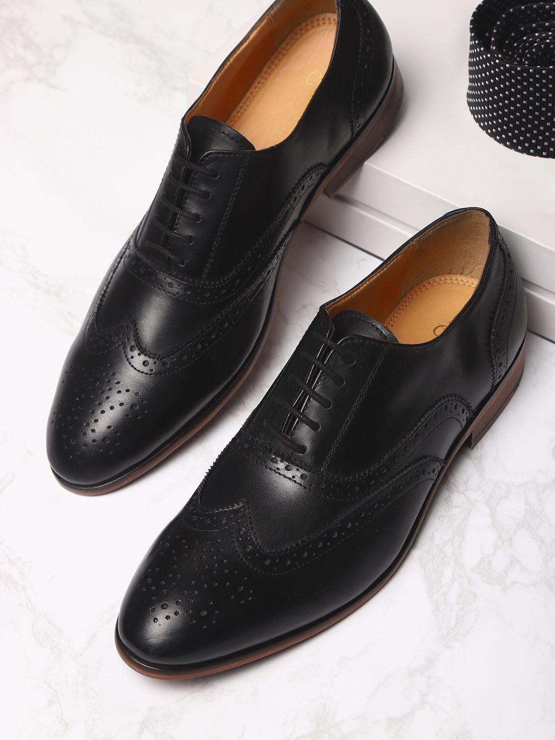 house of pataudi men black leather handcrafted formal brogues