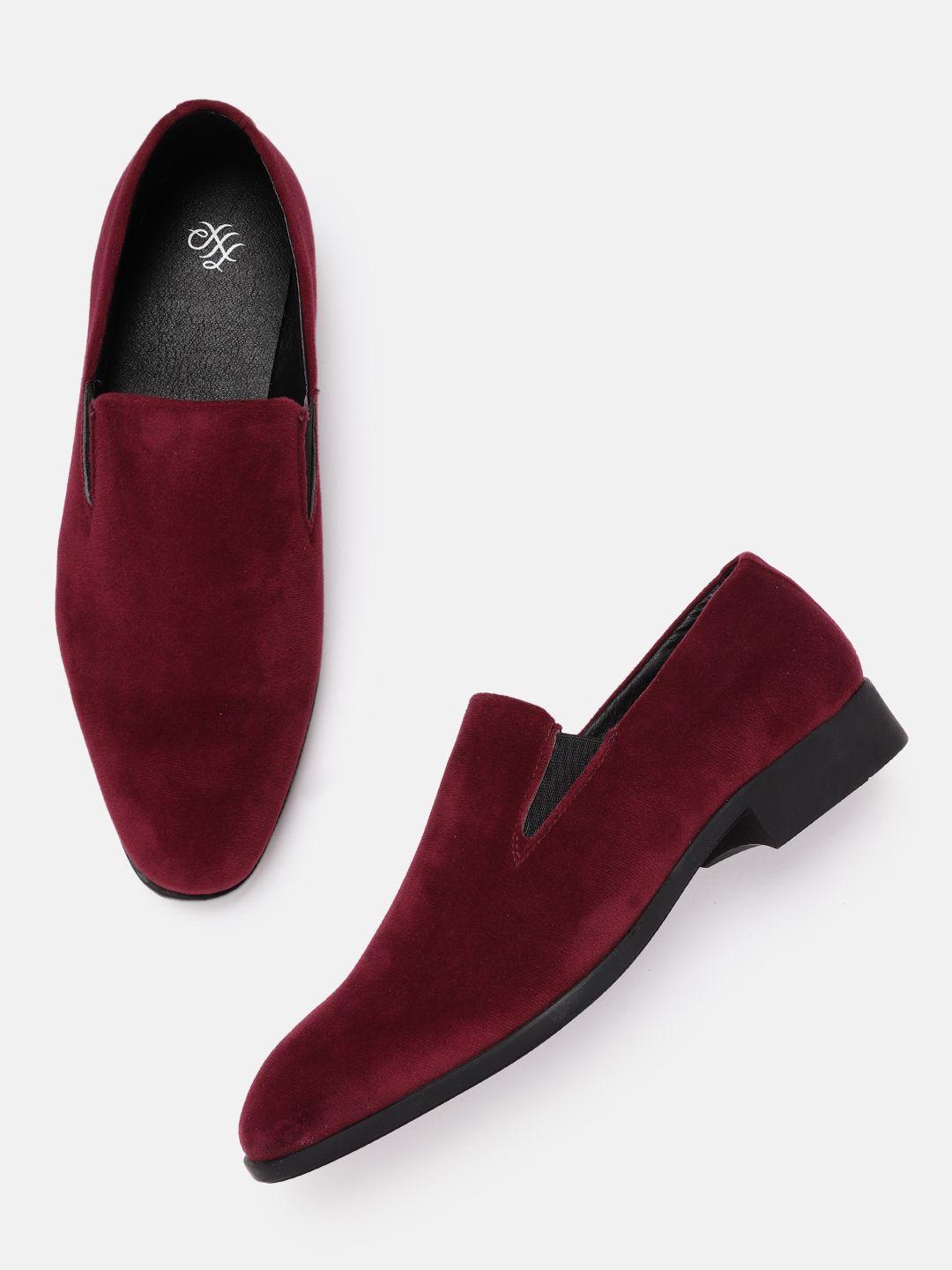 house of pataudi men burgundy solid slip-on sneakers