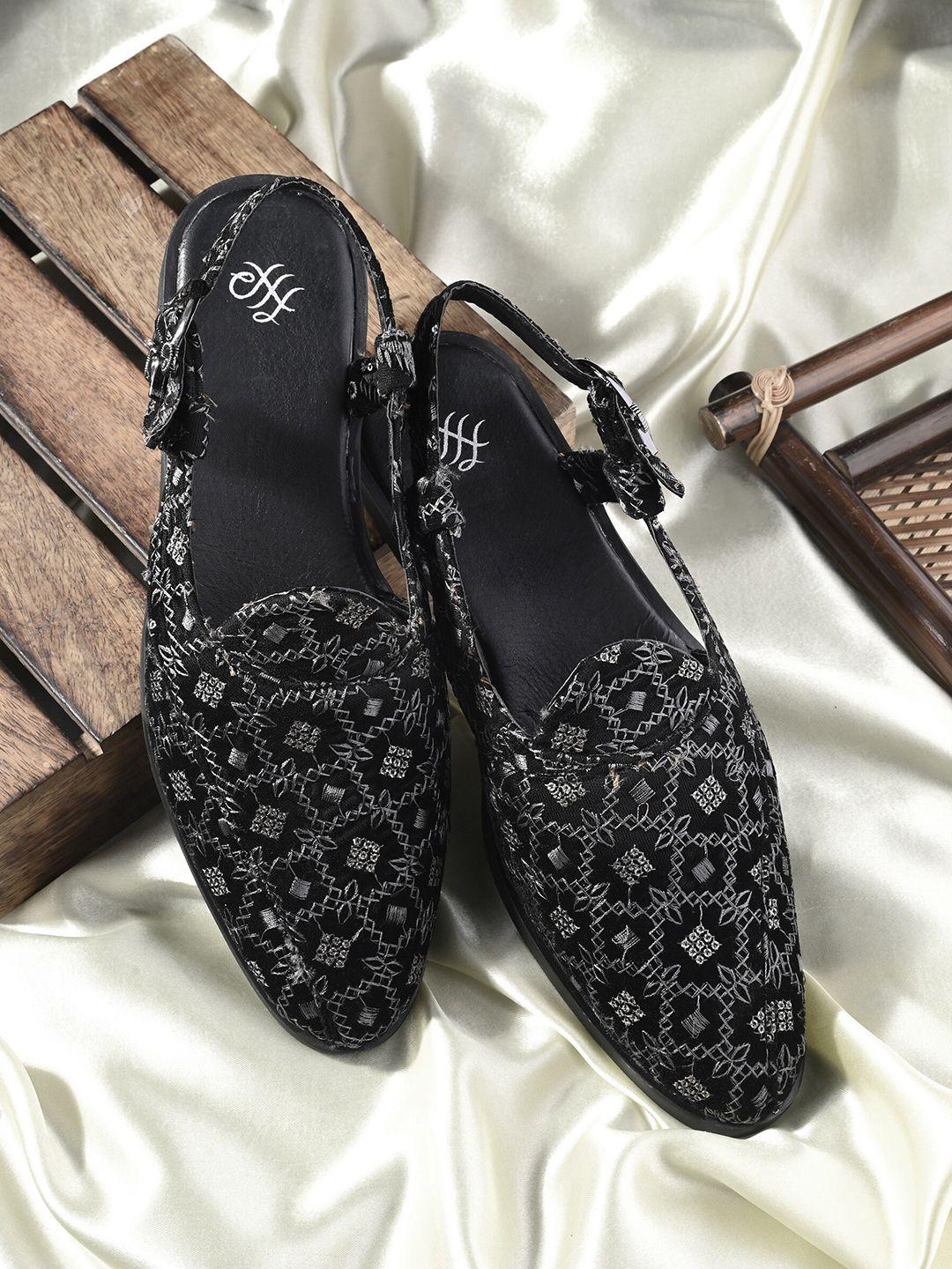 house of pataudi men ethnic embroidered shoe-style sandals with buckle closure