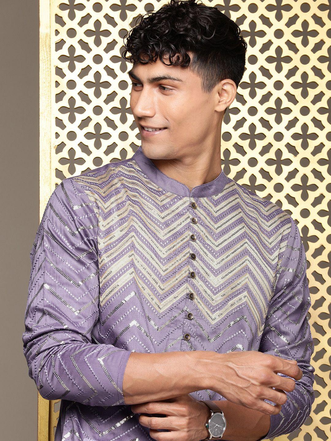 house of pataudi men ethnic motifs embroidered mirror work kurta with trousers