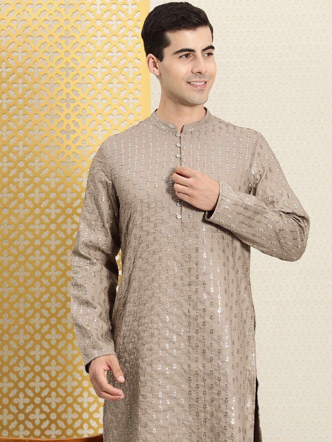 house of pataudi men ethnic motifs embroidered regular sequined jashn kurta with churidar