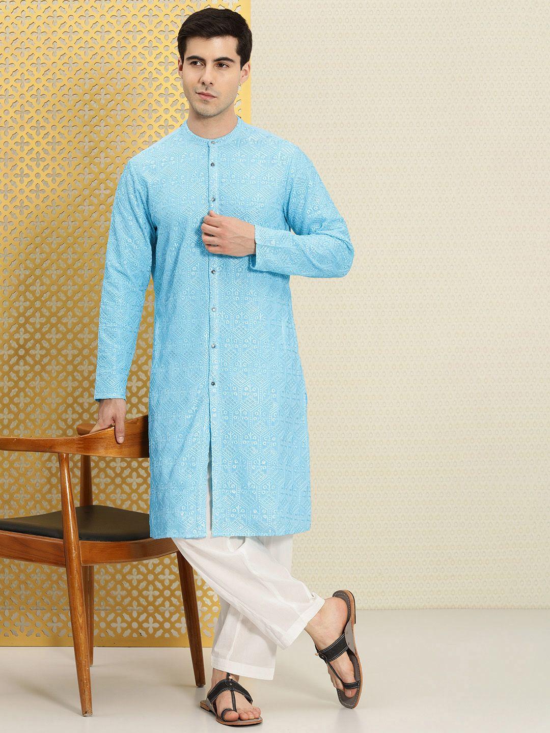 house of pataudi men ethnic motifs embroidered sequinned jashn kurta with pyjamas