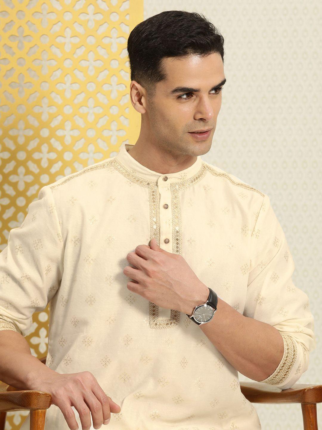 house of pataudi men ethnic motifs printed pastel jashn kurta