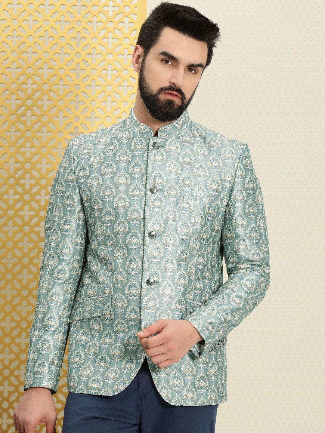 house of pataudi men ethnic motifs printed sequined bandhgala jashn blazer