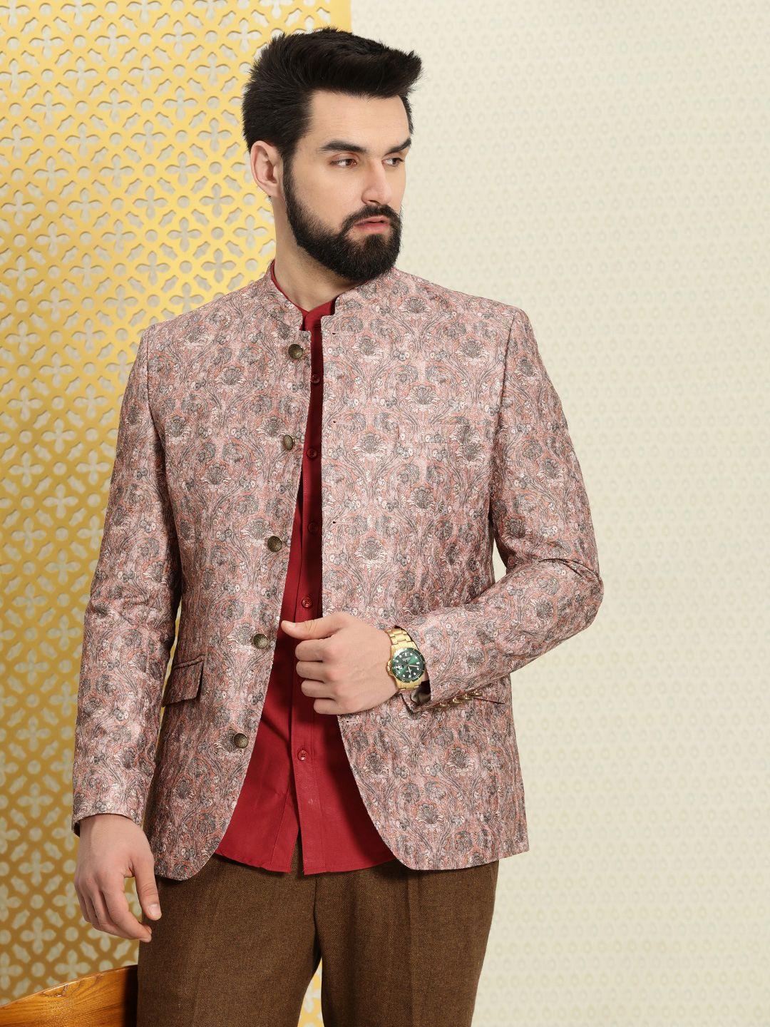 house of pataudi men ethnic motifs printed sequined bandhgala jashn blazer