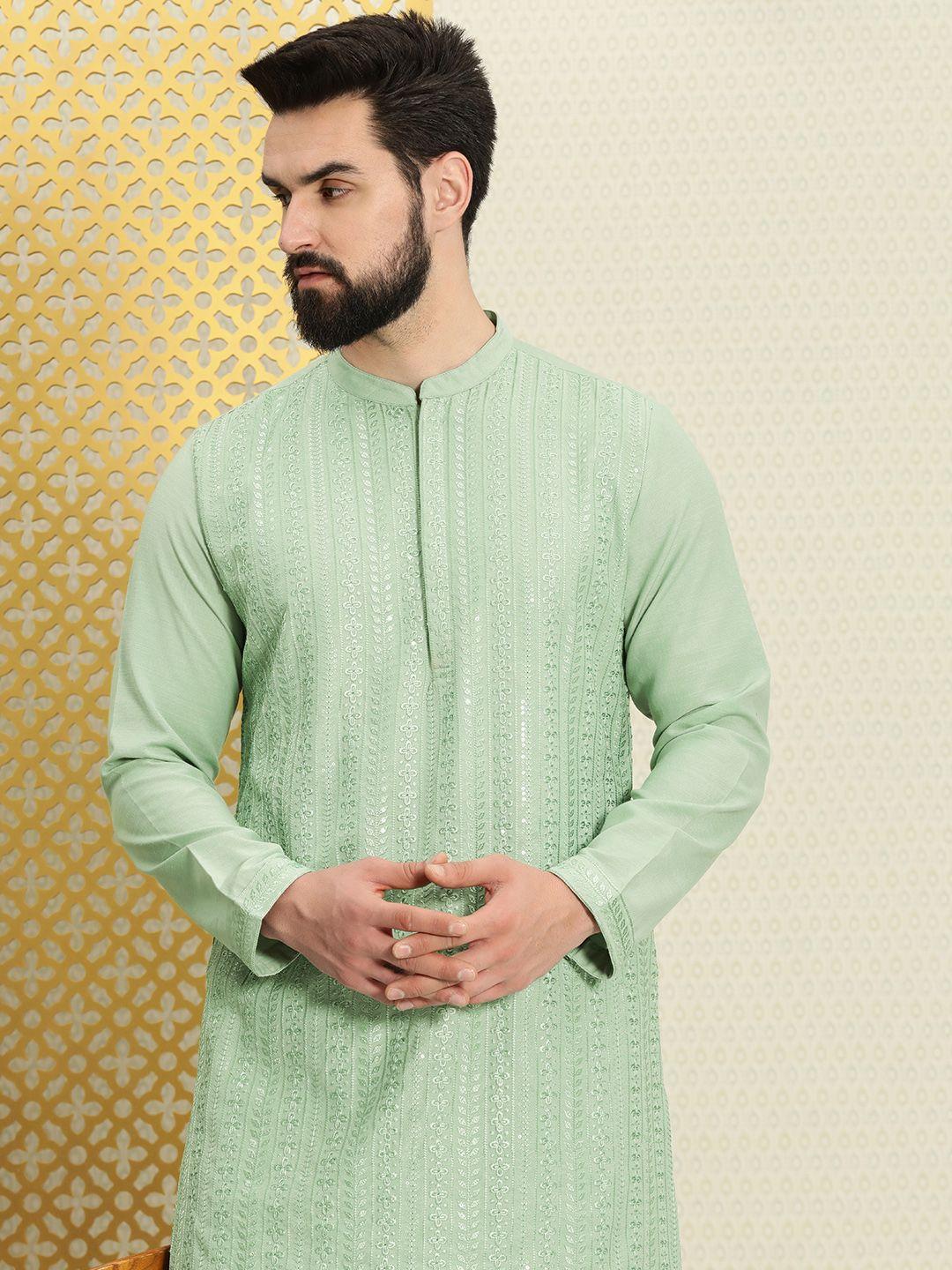 house of pataudi men floral embroidered sequined floral jashn kurta