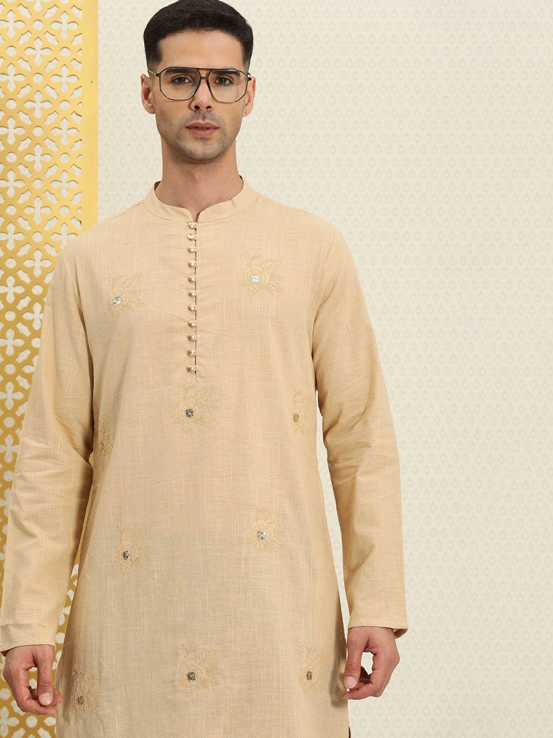 house of pataudi men floral embroidered sequinned rozana kurta