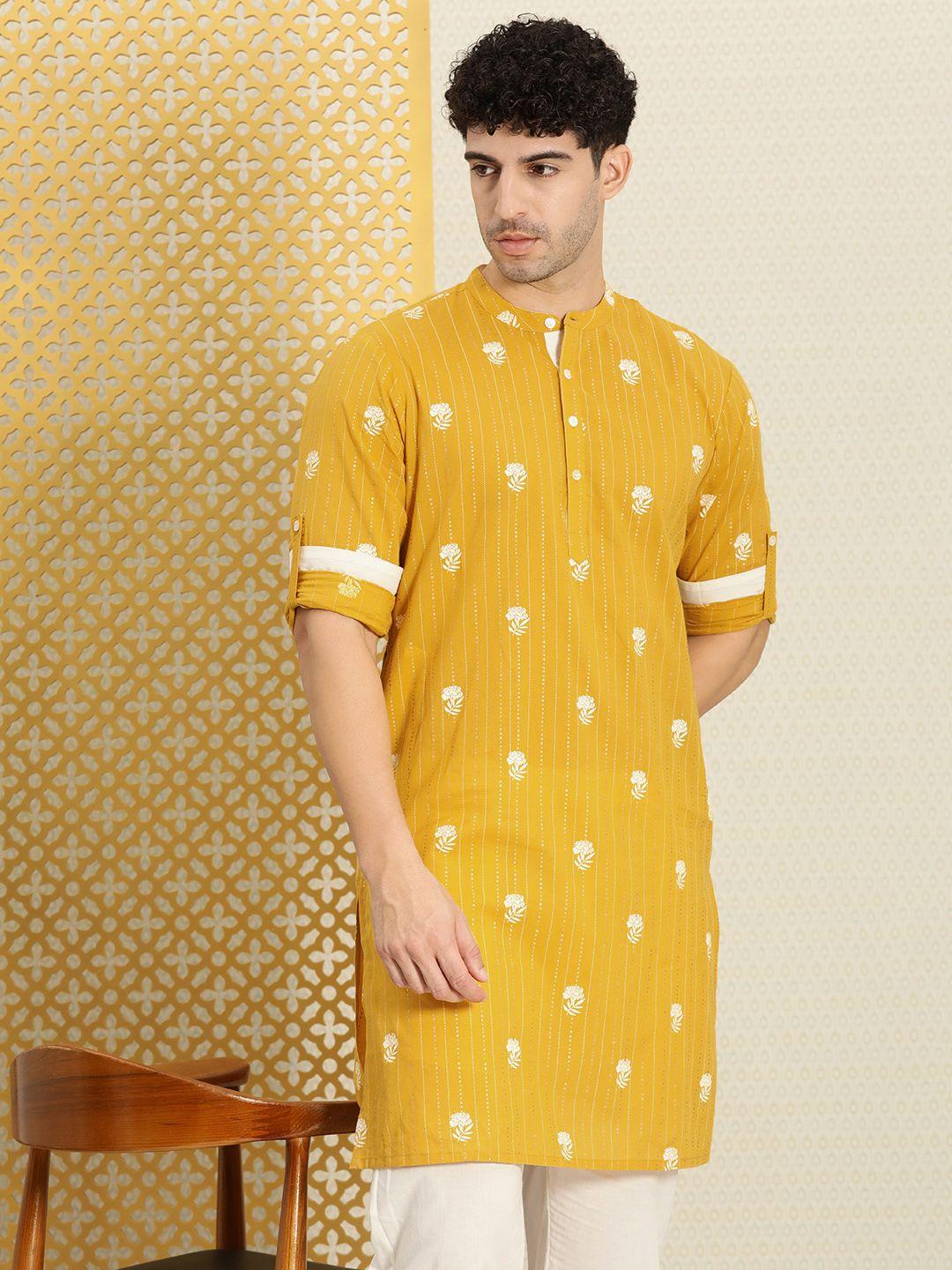 house of pataudi men floral printed regular pure cotton  jashn kurta with trousers