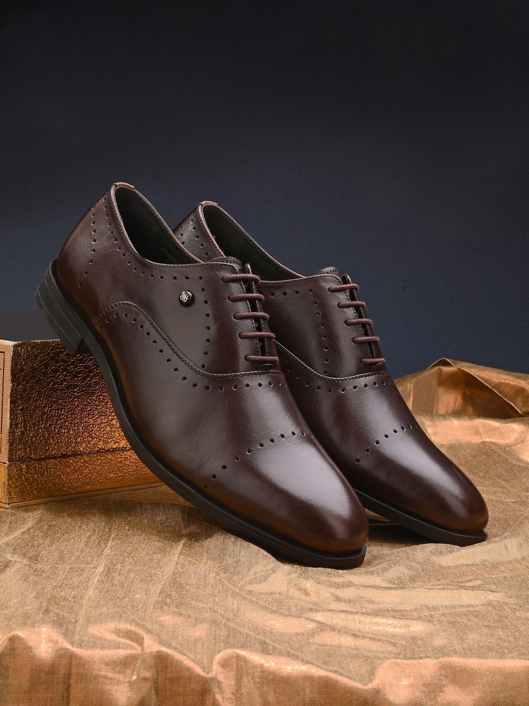 house of pataudi men genuine leather lace-up formal derbys
