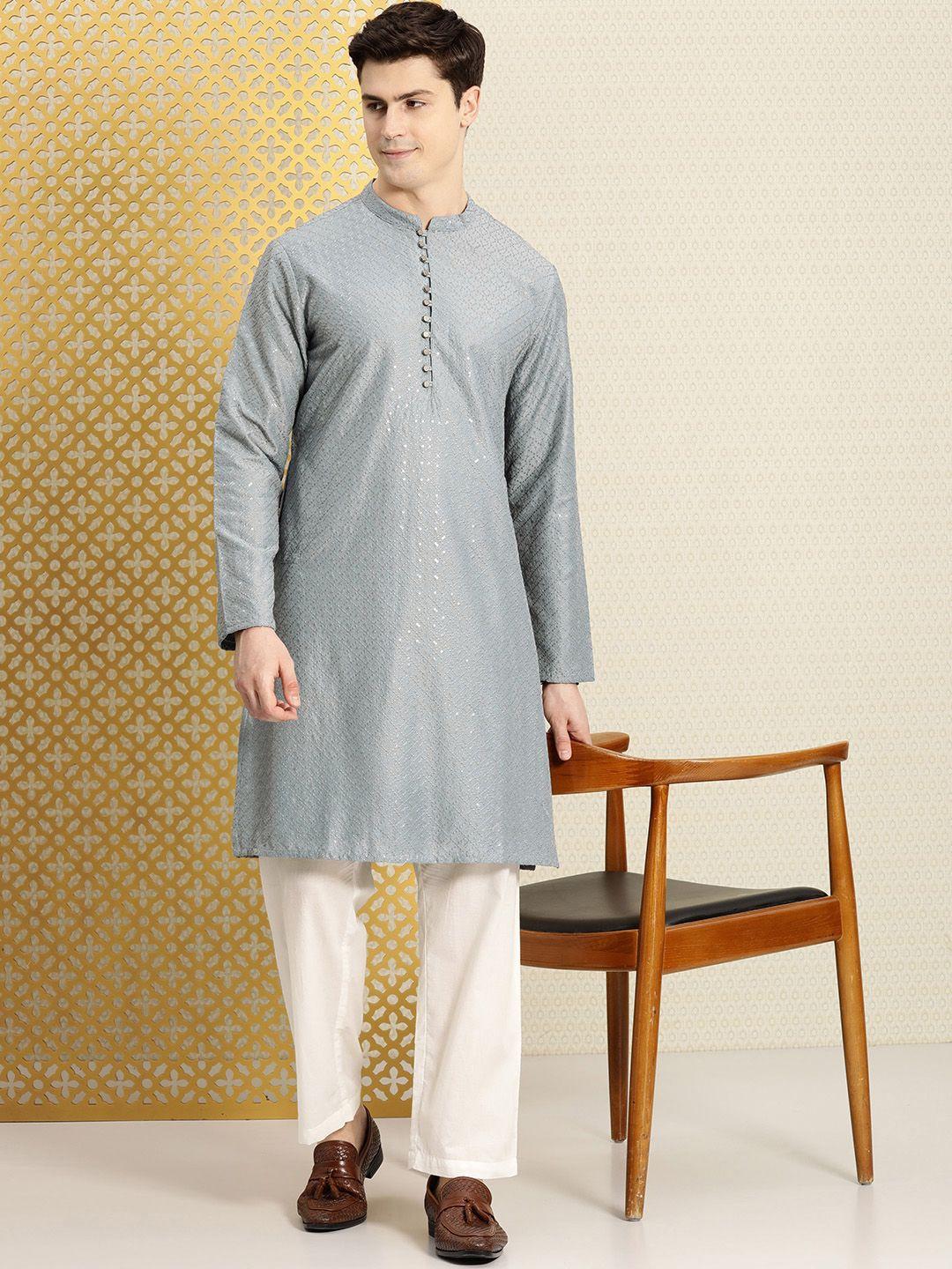 house of pataudi men jashn ethnic motifs embroidered sequinned kurta with pyjamas