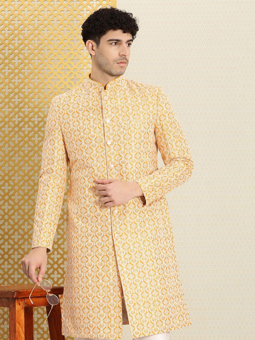 house of pataudi men jashn ethnic motifs embroidered thread work zari sherwani