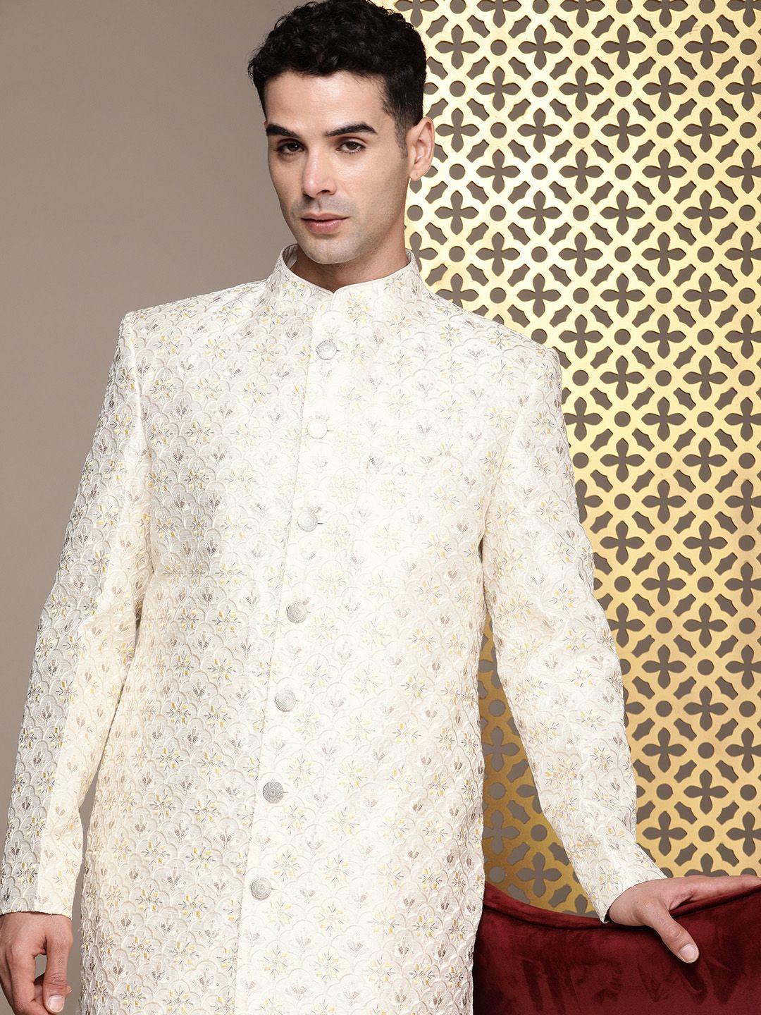 house of pataudi men jashn thread work zari detailed sherwani set