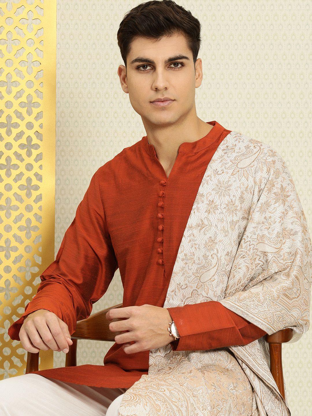 house of pataudi men patchwork rozana kurta with trousers & with dupatta