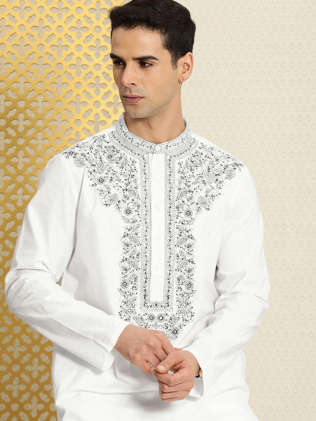 house of pataudi men pure cotton embroidered thread work  jashn kurta with trousers