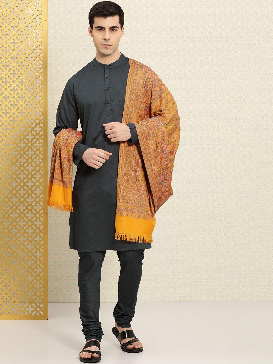 house of pataudi men pure cotton rozana kurta with pyjamas & shawl